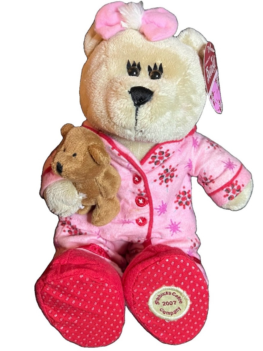 Starbucks 2007 Bearista Bear Plush Pink Christmas PJs 69th Edition Teddy
